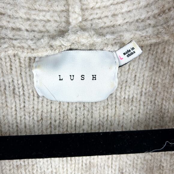 Lush Open Front Chunky Knit Sunflower Cardigan Tan Floral Embroidery‎ Size L - Picture 6 of 9